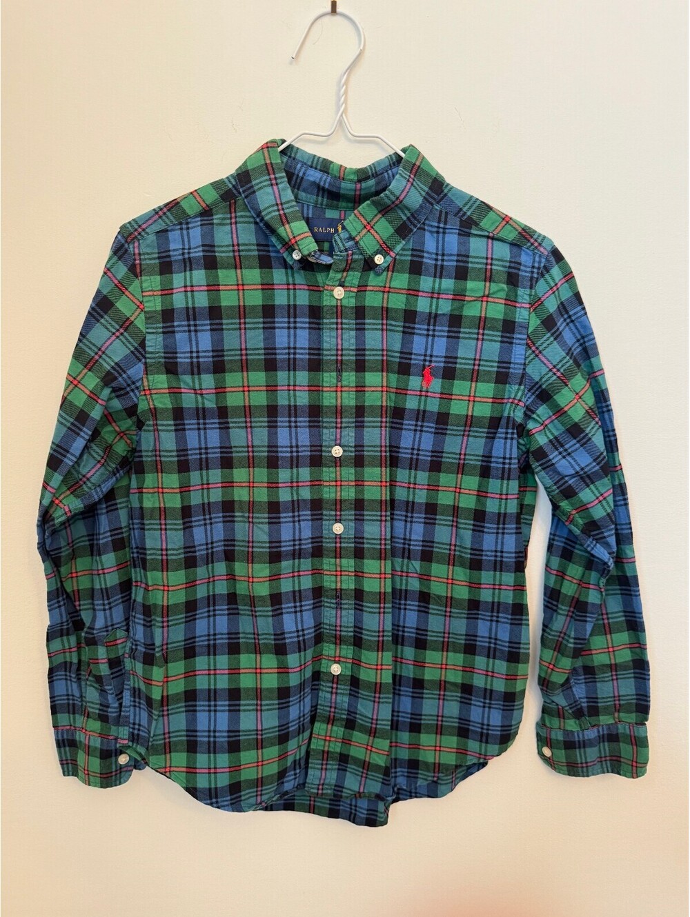 Ralph Lauren green blue plaid button-up shirt